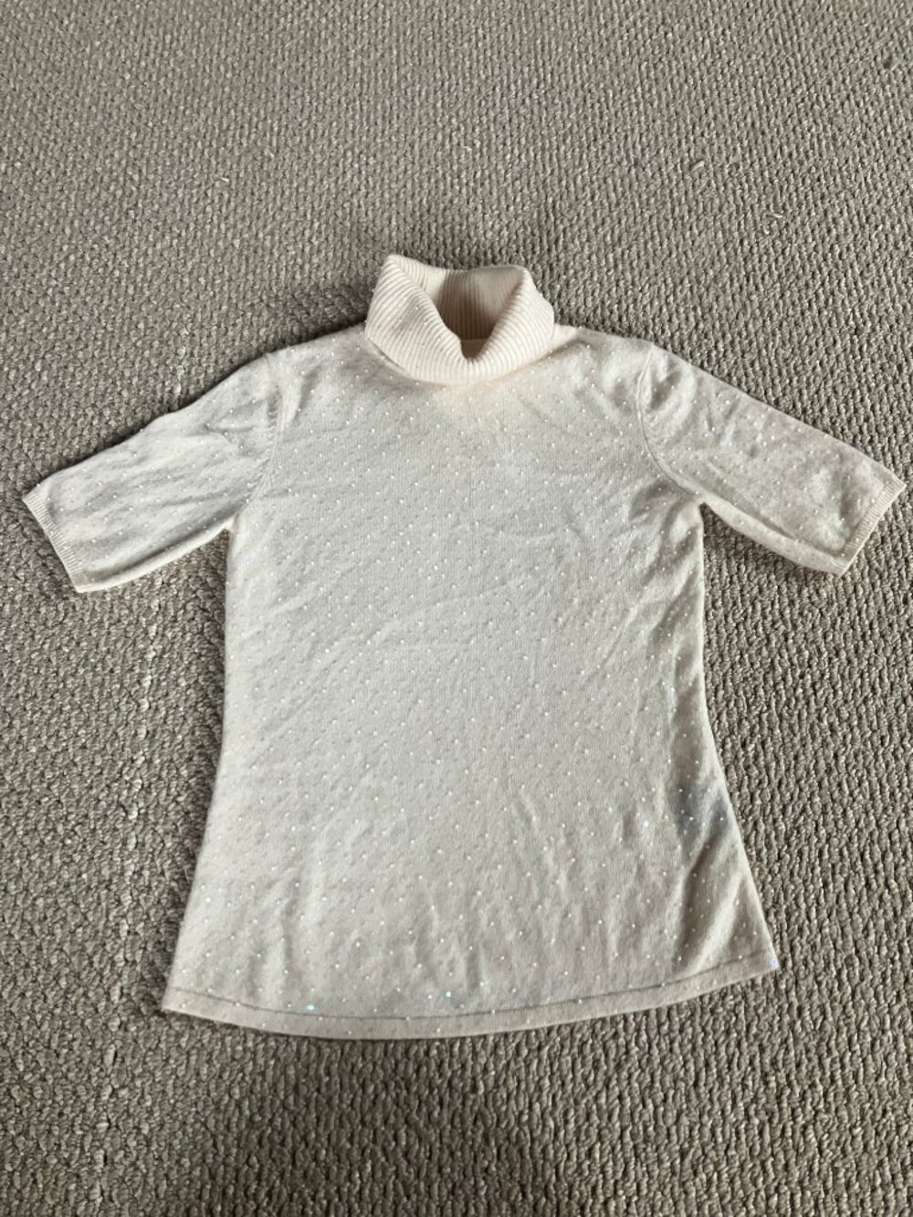 Amici 100% Cashmere Sweater Women's Medium Beige Sequins Short Sleeve Stretch